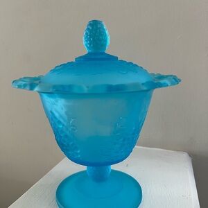 Blue Glass Lidded Candy Dish